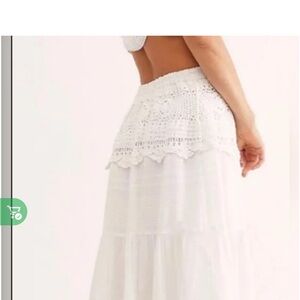 NWOT Free People Buttercup White Crochet Tiered Maxi Skirt